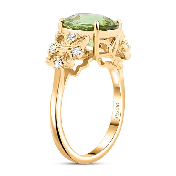 Certified & Appraised Luxoro AAA Golconda Green Tourmaline And G-H I2 Diamond 3.75 Ctw Ring In 10K Yellow Gold