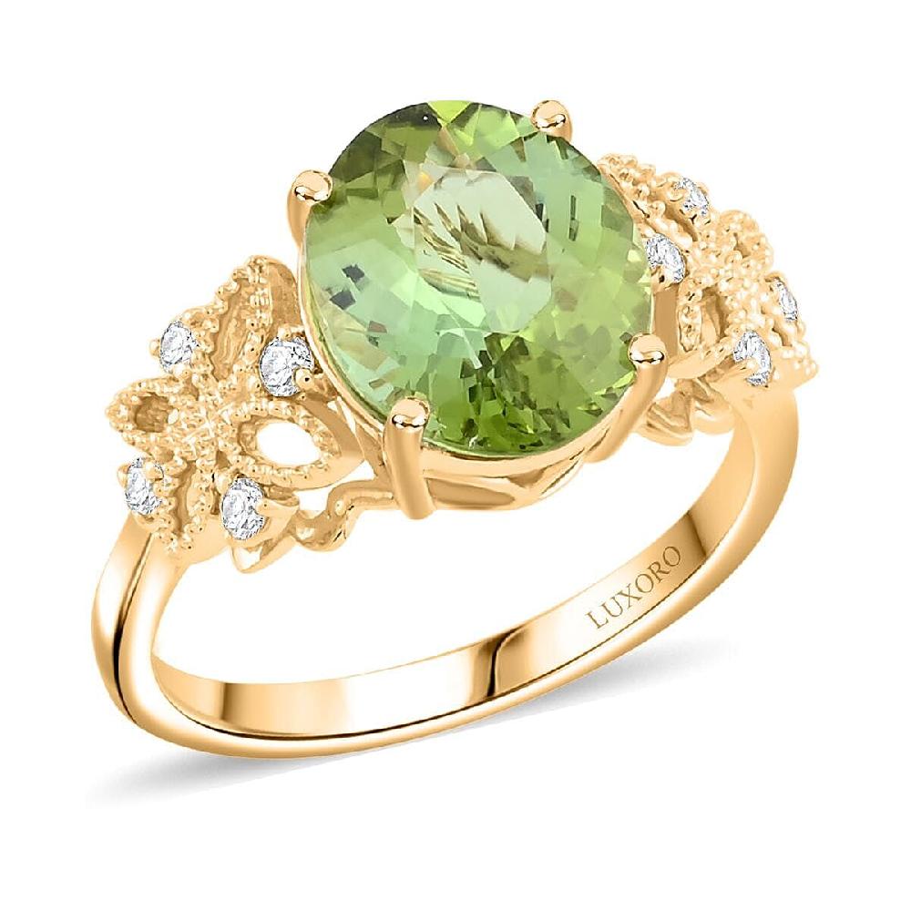 Certified & Appraised Luxoro AAA Golconda Green Tourmaline and G-H I2 Diamond 3.75 ctw Ring in 10K Yellow Gold
