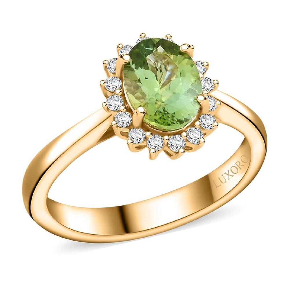 Certified & Appraised Luxoro AAA Golconda Green Tourmaline and G-H I2 Diamond 1.60 ctw Ring in 10K Yellow Gold