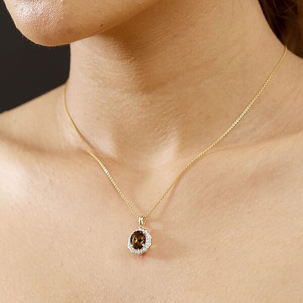 Certified & Appraised Luxoro AAA Golden Turkizite And I2 Diamond 3.37 Ctw Pendant Without Chain In 10K Yellow Gold