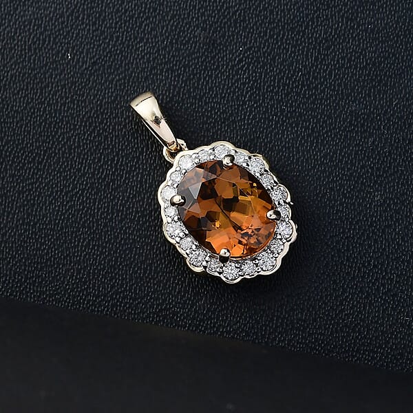 Certified & Appraised Luxoro AAA Golden Turkizite And I2 Diamond 3.37 Ctw Pendant Without Chain In 10K Yellow Gold