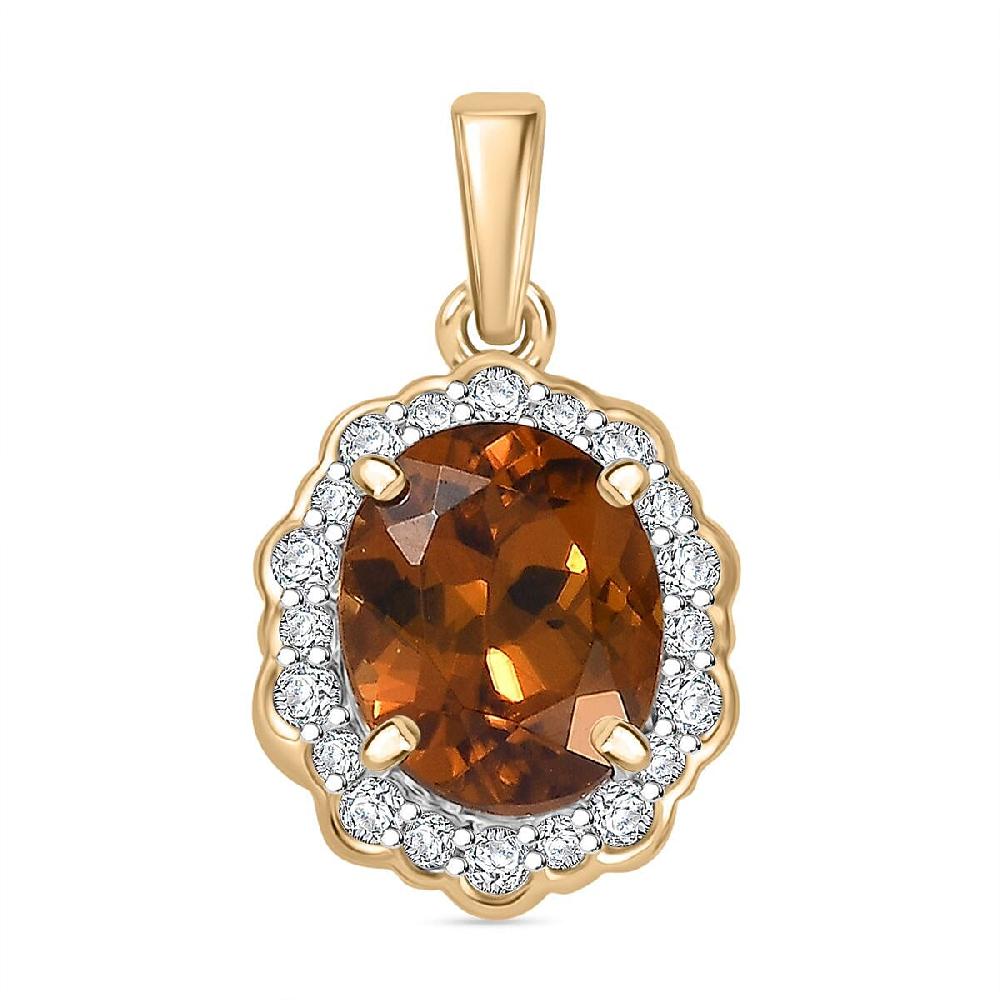 Certified & Appraised Luxoro AAA Golden Turkizite and I2 Diamond 3.37 ctw Pendant without Chain in 10K Yellow Gold