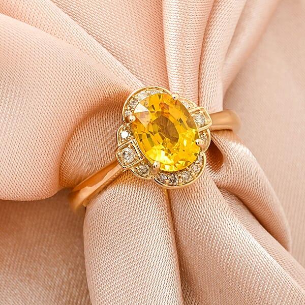 Certified & Appraised Luxoro AAA Ilakaka Yellow Sapphire And I2 Diamond 1.80 Ctw Ring In 14K Yellow Gold
