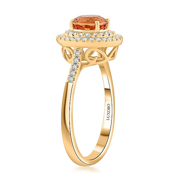 Certified & Appraised Luxoro AAA Imperial Topaz And G-H I2 Diamond 2.00 Ctw Ring In 10K Yellow Gold
