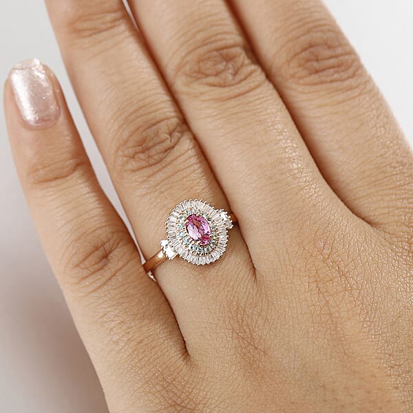 Certified & Appraised Luxoro AAA Imperial Topaz Paraiba Tourmaline And G-H I2 Diamond 1.00 Ctw Ring In 10K Rose Gold