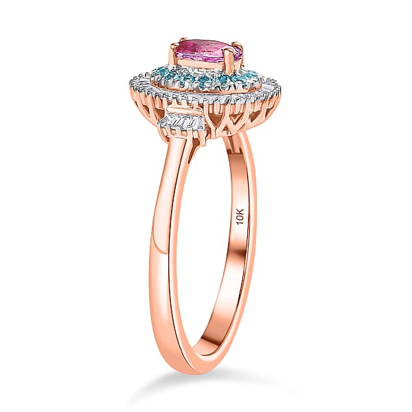 Certified & Appraised Luxoro AAA Imperial Topaz Paraiba Tourmaline And G-H I2 Diamond 1.00 Ctw Ring In 10K Rose Gold