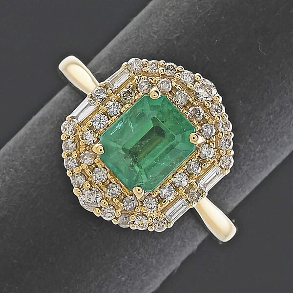 Certified & Appraised Luxoro AAA Kagem Zambian Emerald And I2 Diamond 1.65 Ctw Ring In 10K Yellow Gold