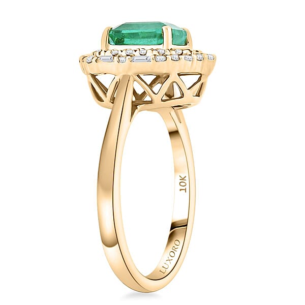 Certified & Appraised Luxoro AAA Kagem Zambian Emerald And I2 Diamond 1.65 Ctw Ring In 10K Yellow Gold
