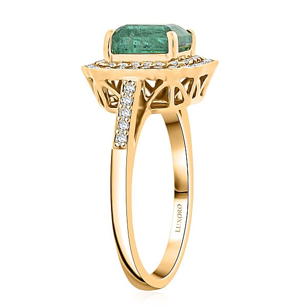 Certified & Appraised Luxoro AAA Kagem Zambian Emerald And I2 Diamond 2.02 Ctw Ring In 10K Yellow Gold