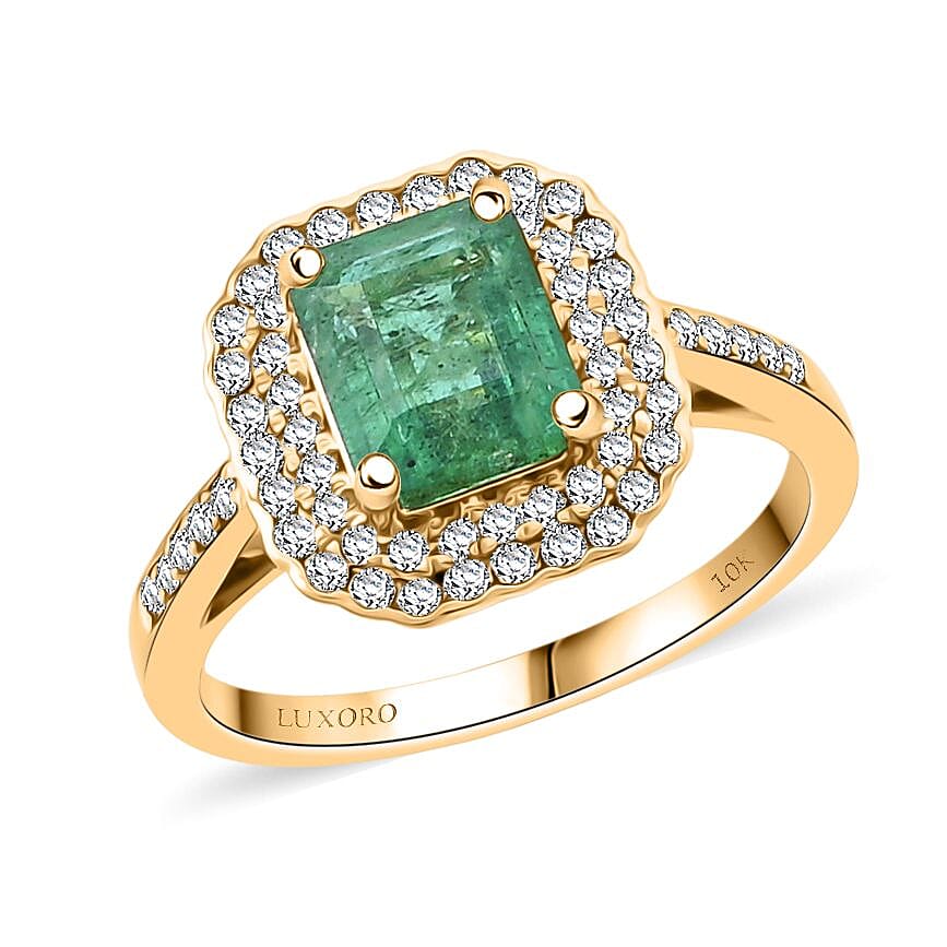 Certified & Appraised Luxoro AAA Kagem Zambian Emerald and I2 Diamond 2.02 ctw Ring in 10K Yellow Gold