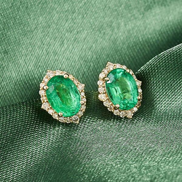 Certified & Appraised Luxoro AAA Kagem Zambian Emerald And G-H I2 Diamond 1.75 Ctw Earrings In 14K Yellow Gold