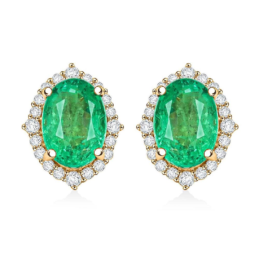 Certified & Appraised Luxoro AAA Kagem Zambian Emerald and G-H I2 Diamond 1.75 ctw Earrings in 14K Yellow Gold