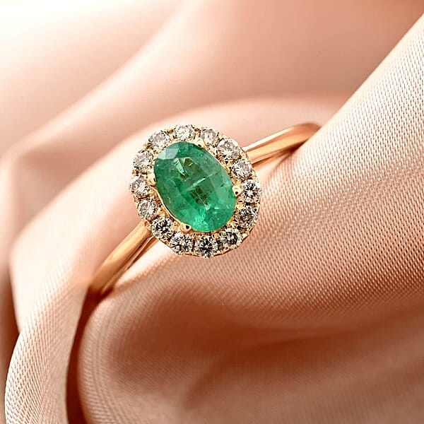 Certified & Appraised Luxoro AAA Kagem Zambian Emerald And G-H I2 Diamond 1.05 Ctw Ring In 14K Yellow Gold (Del. In 10-15 Days)