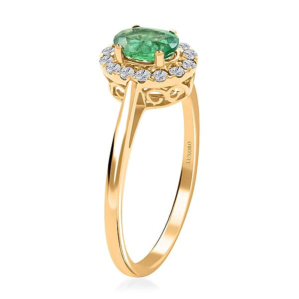 Certified & Appraised Luxoro AAA Kagem Zambian Emerald And G-H I2 Diamond 1.05 Ctw Ring In 14K Yellow Gold (Del. In 10-15 Days)