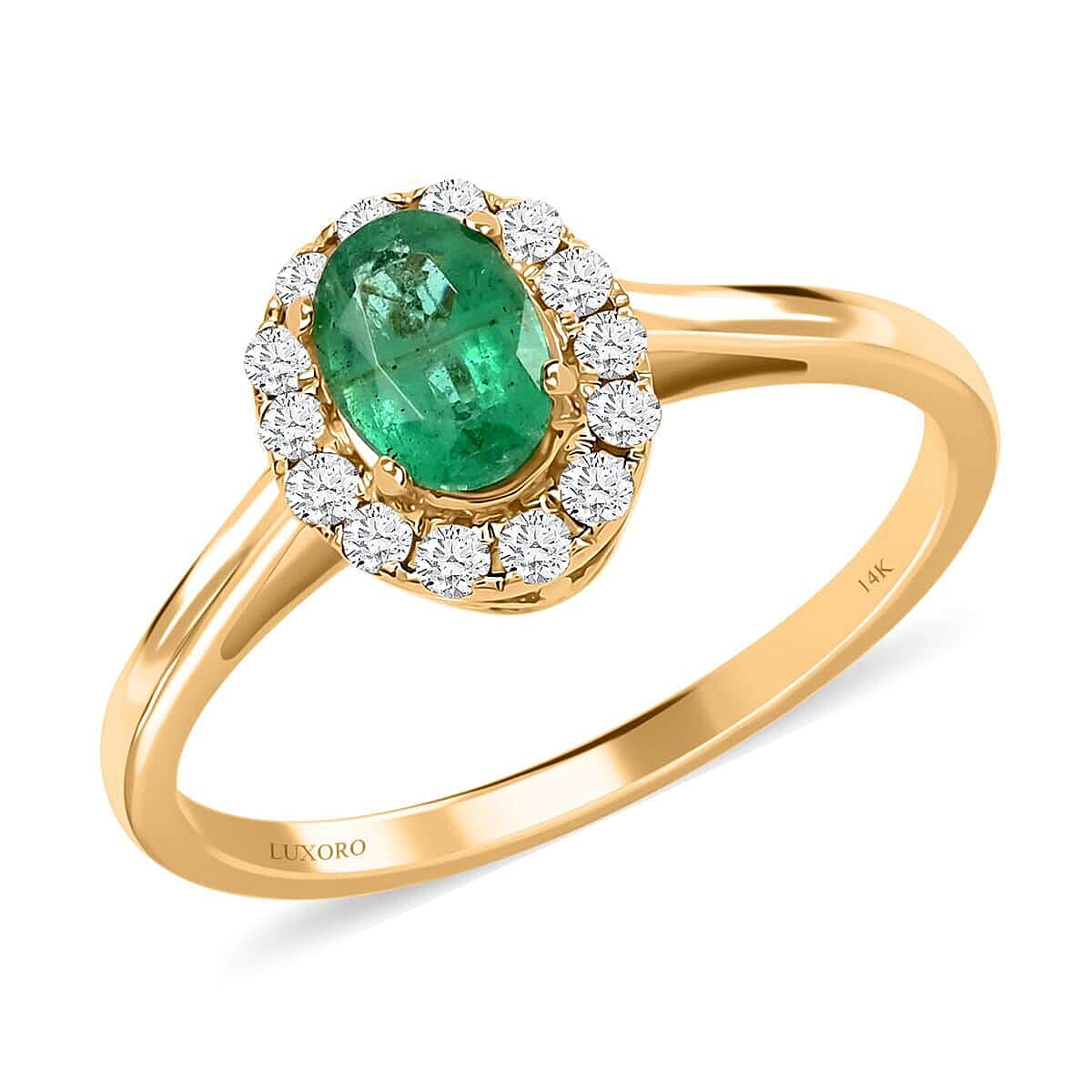 Certified & Appraised Luxoro AAA Kagem Zambian Emerald and G-H I2 Diamond 1.05 ctw Ring in 14K Yellow Gold (Del. in 10-15 Days)