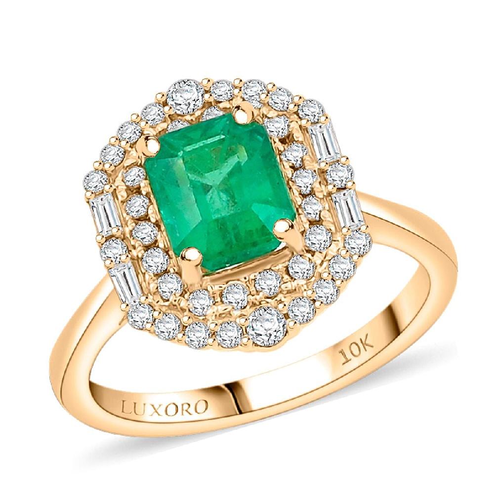 Certified & Appraised Luxoro AAA Kagem Zambian Emerald and I2 Diamond 1.65 ctw Ring in 10K Yellow Gold