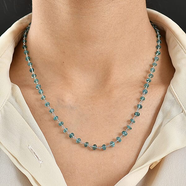 Certified & Appraised Luxoro AAA Lagoon Tourmaline Beaded 32 Ctw Necklace 20 Inches In 10K White Gold