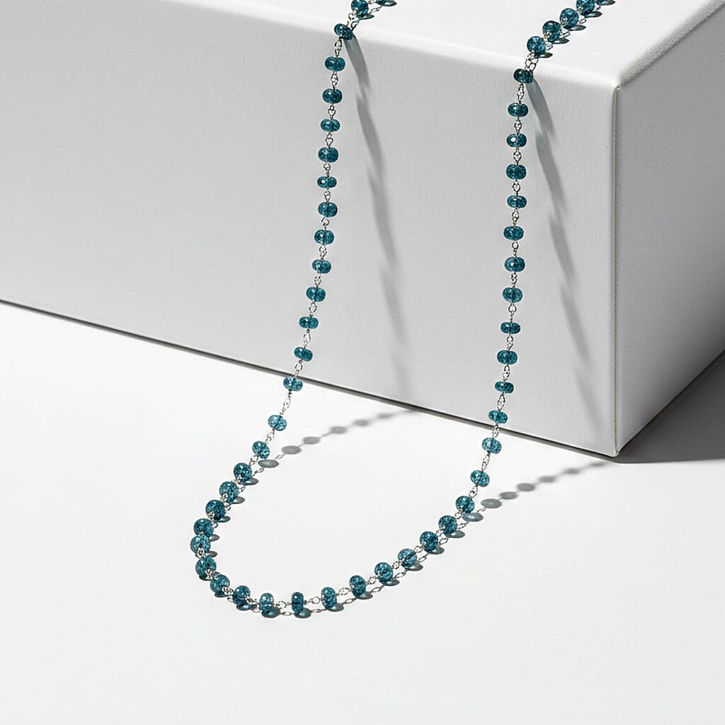 Certified & Appraised Luxoro AAA Lagoon Tourmaline Beaded 32 ctw Necklace 20 Inches in 10K White Gold