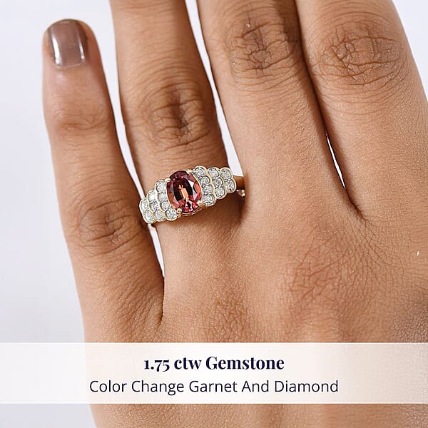 Certified & Appraised Luxoro AAA Madagascar Color Change Garnet And I2 Diamond 1.75 Ctw Ring In 10K Yellow Gold