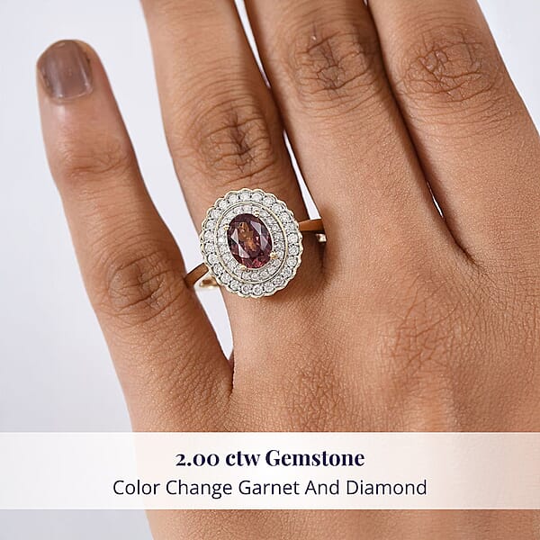 Certified & Appraised Luxoro AAA Madagascar Color Change Garnet And I2 Diamond 2.00 Ctw Ring In 10K Yellow Gold