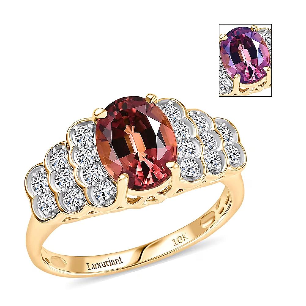 Certified & Appraised Luxoro AAA Madagascar Color Change Garnet and I2 Diamond 1.75 ctw Ring in 10K Yellow Gold