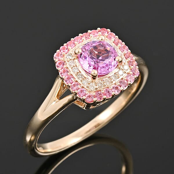Certified & Appraised Luxoro AAA Madagascar Pink Sapphire Pink Spinel And G-H I2 Diamond 1.35 Ctw Ring In 10K Yellow Gold