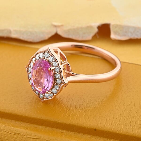 Certified & Appraised Luxoro AAA Madagascar Pink Sapphire And G-H I2 Diamond 1.50 Ctw Ring In 14K Rose Gold