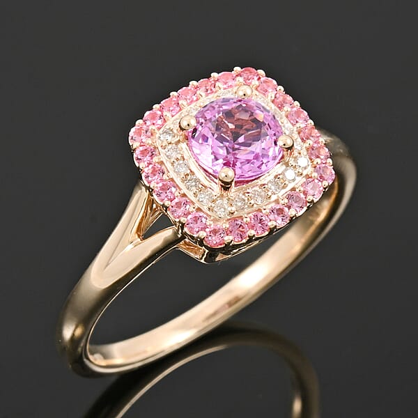 Certified & Appraised Luxoro AAA Madagascar Pink Sapphire Pink Spinel And G-H I2 Diamond 1.35 Ctw Ring In 10K Yellow Gold