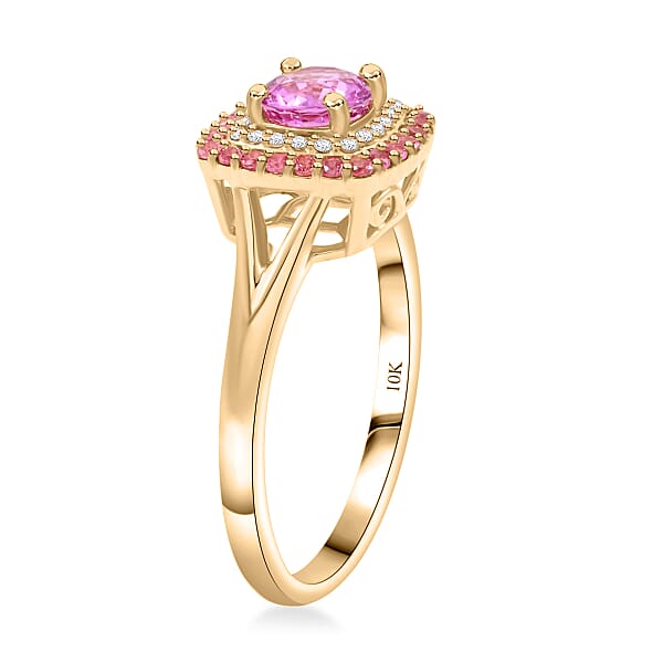 Certified & Appraised Luxoro AAA Madagascar Pink Sapphire Pink Spinel And G-H I2 Diamond 1.35 Ctw Ring In 10K Yellow Gold