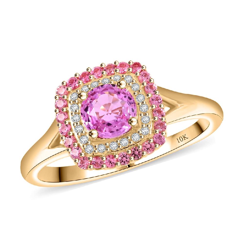Certified & Appraised Luxoro AAA Madagascar Pink Sapphire Pink Spinel and G-H I2 Diamond 1.35 ctw Ring in 10K Yellow Gold