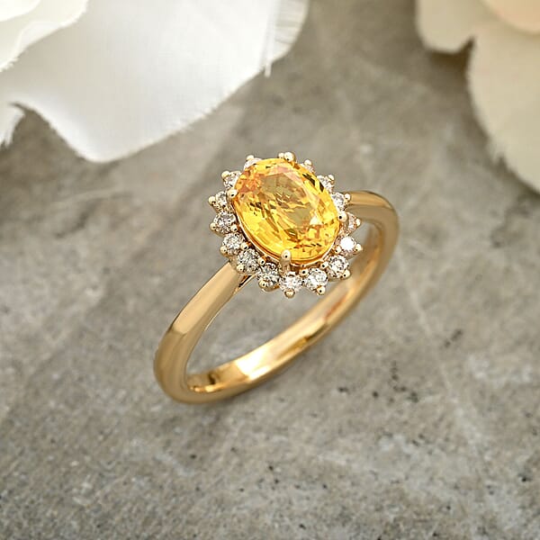 Certified & Appraised Luxoro AAA Madagascar Yellow Sapphire And G-H I2 Diamond 2.15 Ctw Ring In 14K Yellow Gold