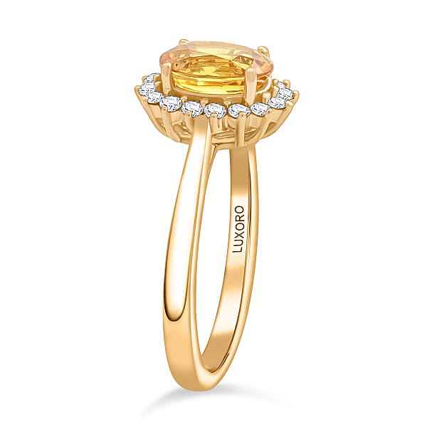 Certified & Appraised Luxoro AAA Madagascar Yellow Sapphire And G-H I2 Diamond 2.15 Ctw Ring In 14K Yellow Gold
