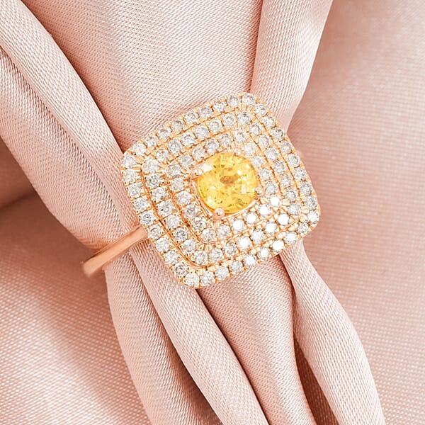 Certified & Appraised Luxoro AAA Madagascar Yellow Sapphire And G-H I2 Diamond 1.35 Ctw Ring In 14K Yellow Gold 5.85 Grams