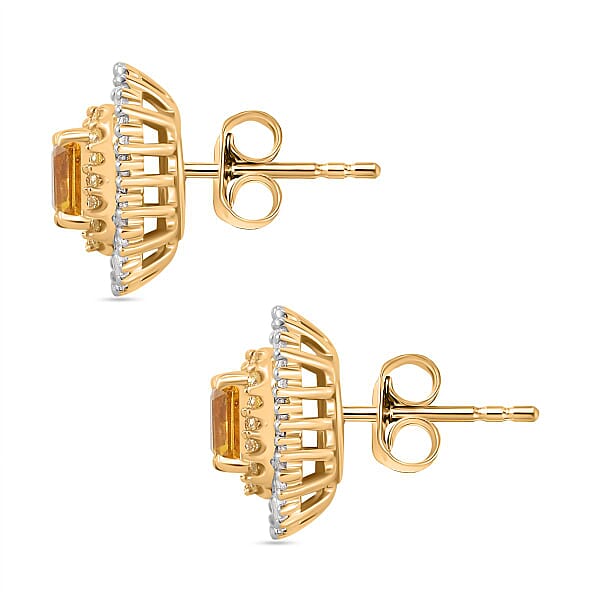 Certified & Appraised Luxoro AAA Madagascar Yellow Sapphire I2 White And Yellow Diamond 2.75 Ctw Double Halo Stud Earrings In 14K Yellow Gold