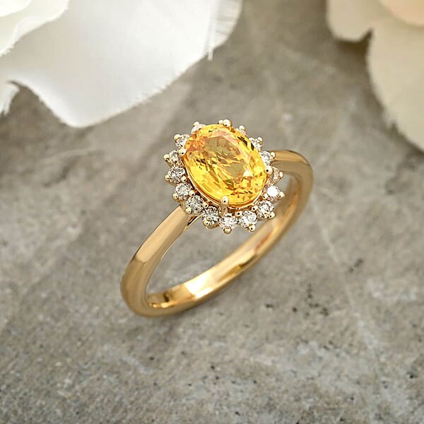 Certified & Appraised Luxoro AAA Madagascar Yellow Sapphire And G-H I2 Diamond 2.15 Ctw Ring In 14K Yellow Gold