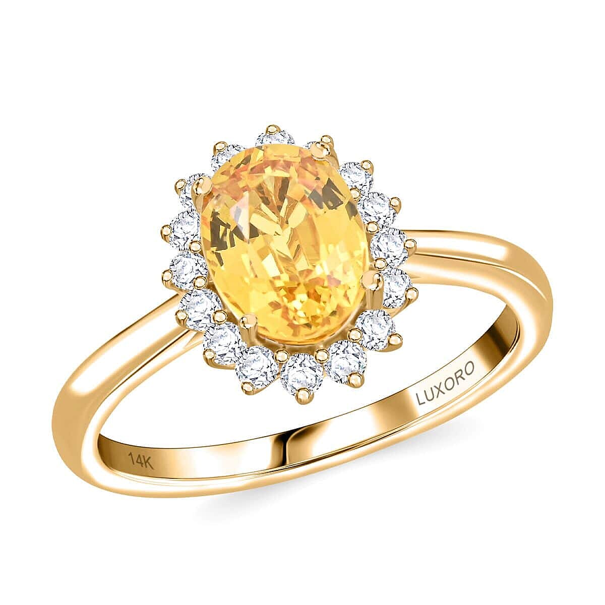 Certified & Appraised Luxoro AAA Madagascar Yellow Sapphire and G-H I2 Diamond 2.15 ctw Ring in 14K Yellow Gold