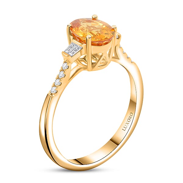 Certified & Appraised Luxoro AAA Madagascar Yellow Sapphire And I2 Diamond 1.85 Ctw Ring In 14K Yellow Gold