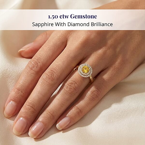 Certified & Appraised Luxoro AAA Madagascar Yellow Sapphire And G-H I2 Diamond 1.50 Ctw Ring In 14K Yellow Gold 4.90 Grams