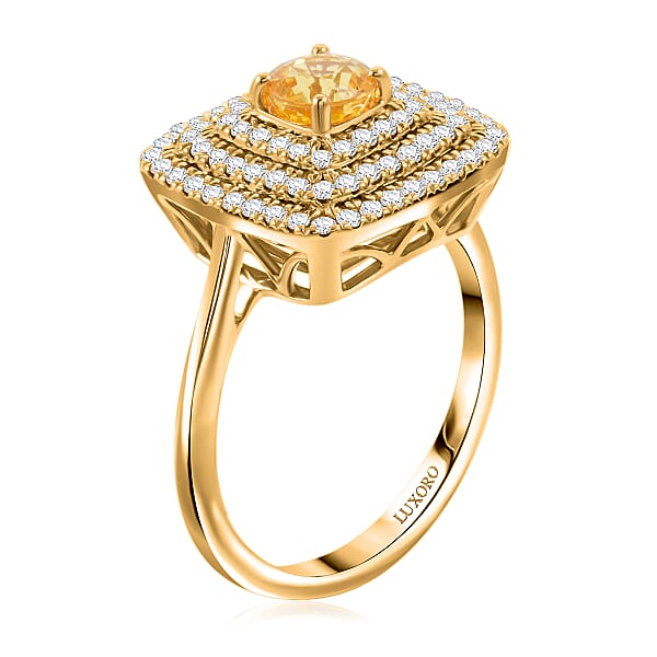 Certified & Appraised Luxoro AAA Madagascar Yellow Sapphire And G-H I2 Diamond 1.35 Ctw Ring In 14K Yellow Gold 5.85 Grams