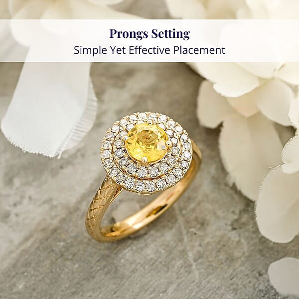 Certified & Appraised Luxoro AAA Madagascar Yellow Sapphire And G-H I2 Diamond 1.50 Ctw Ring In 14K Yellow Gold 4.90 Grams