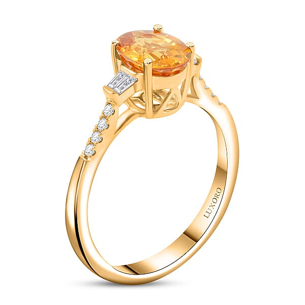 Certified & Appraised Luxoro AAA Madagascar Yellow Sapphire And I2 Diamond 1.85 Ctw Ring In 14K Yellow Gold