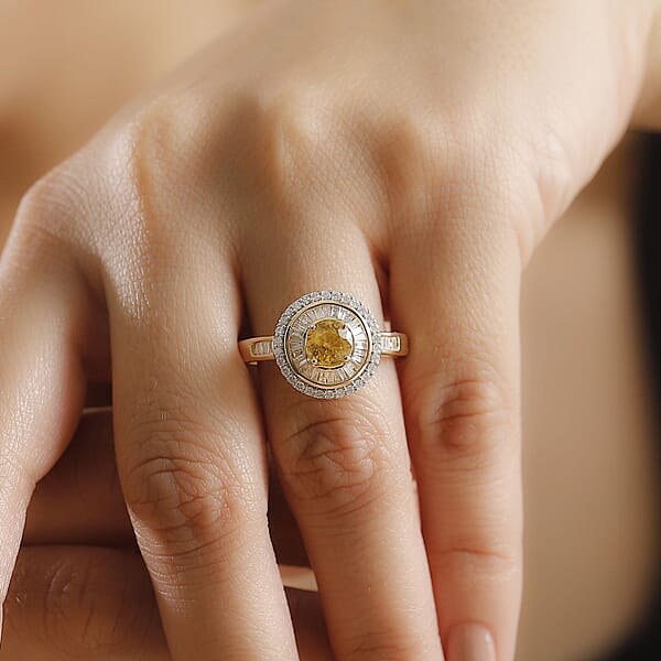 Certified & Appraised Luxoro AAA Madagascar Yellow Sapphire And I2 Diamond 2.00 Ctw Double Halo Ring In 14K Yellow Gold 4.88 Grams