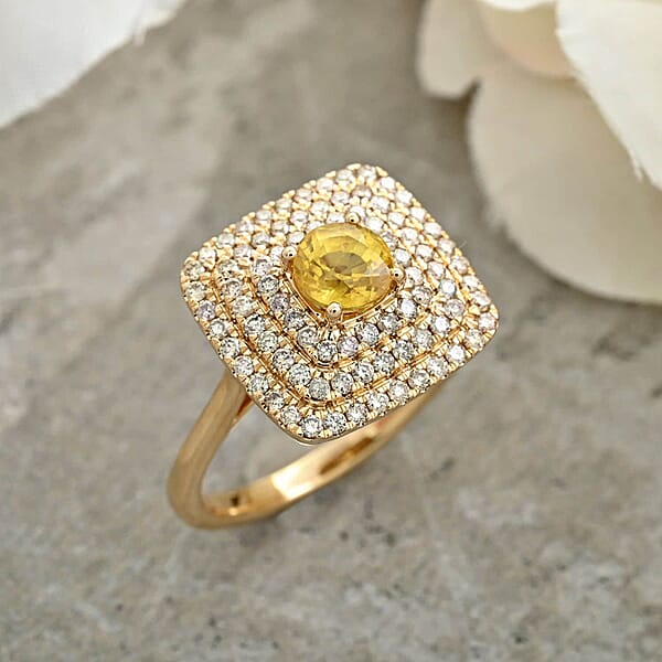 Certified & Appraised Luxoro AAA Madagascar Yellow Sapphire And G-H I2 Diamond 1.35 Ctw Ring In 14K Yellow Gold 5.85 Grams