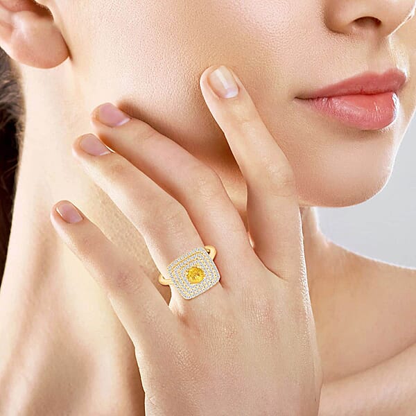 Certified & Appraised Luxoro AAA Madagascar Yellow Sapphire And G-H I2 Diamond 1.35 Ctw Ring In 14K Yellow Gold 5.85 Grams