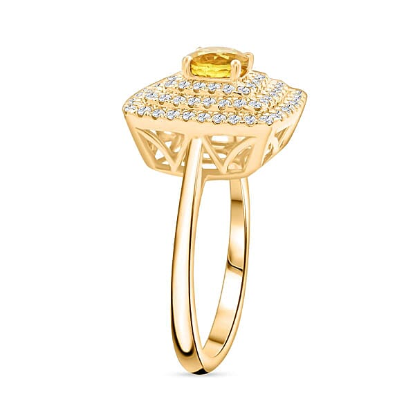 Certified & Appraised Luxoro AAA Madagascar Yellow Sapphire And G-H I2 Diamond 1.35 Ctw Ring In 14K Yellow Gold 5.85 Grams