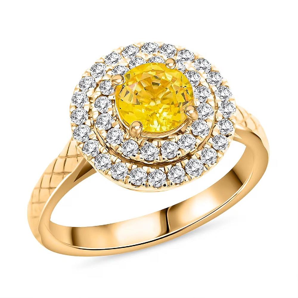 Certified & Appraised Luxoro AAA Madagascar Yellow Sapphire and G-H I2 Diamond 1.50 ctw Ring in 14K Yellow Gold 4.90 Grams