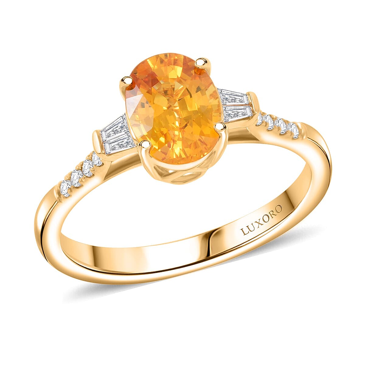 Certified & Appraised Luxoro AAA Madagascar Yellow Sapphire and I2 Diamond 1.85 ctw Ring in 14K Yellow Gold
