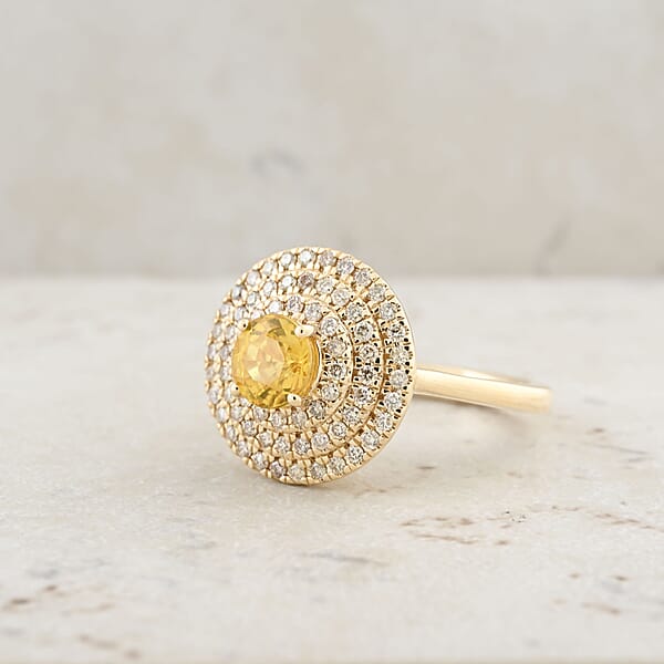 Certified & Appraised Luxoro AAA Madagascar Yellow Sapphire And G-H I2 Diamond 1.35 Ctw Ring In 14K Yellow Gold 5.25 Grams