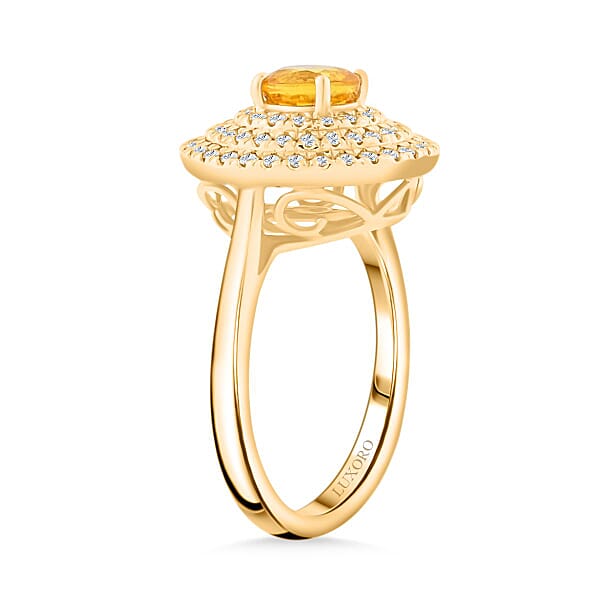 Certified & Appraised Luxoro AAA Madagascar Yellow Sapphire And G-H I2 Diamond 1.35 Ctw Ring In 14K Yellow Gold 5.25 Grams