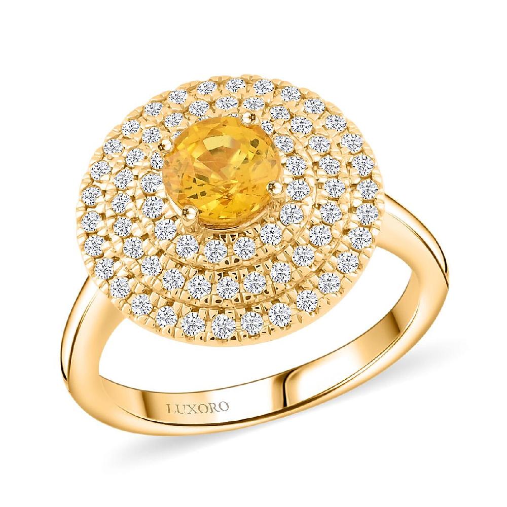 Certified & Appraised Luxoro AAA Madagascar Yellow Sapphire and G-H I2 Diamond 1.35 ctw Ring in 14K Yellow Gold 5.25 Grams